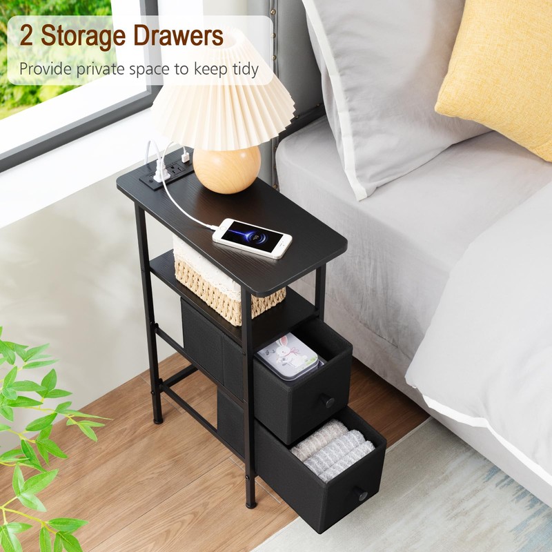 LOAKEKEL Narrow End Table Living Room with Charging Station, Skinny