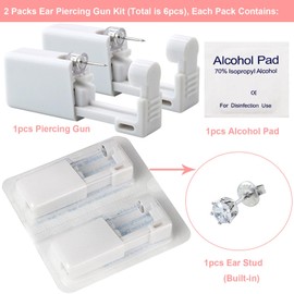 Ear Piercing Gun Kit - Lyuxzad 6Pcs Disposable Ear Piercing Kit Including 2Pcs Self Ear Piercing Gun with 2Pcs Built-in Earrings Stud and 2Pcs Clean Tools for Ear Cartilage Piercing Kit (253)