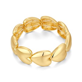 GLORIG Gold Bracelet for Women Heart Bracelet Puffy Heart bracelet Women Fashion Stretch Bracelet Thick Statement Bracelet Jewelry Gift