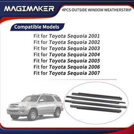 Magimaker 4pcs Outside Window Seals Weatherstrip Trim Molding 75710-0C010 75720-0C010 Compatible with Toyota Sequoia 2001 2002 2003 2004 2005 2006 2007 Rubber Seal Moulding Strip