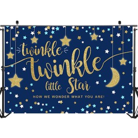 Mocsicka Twinkle Star Baby Shower Backdrop Navy and Gold Twinkle Twinkle Little Star Gender Reveal Party Photo Backdrops Glitter Sprinkle Shower Photography Background (8x6ft)
