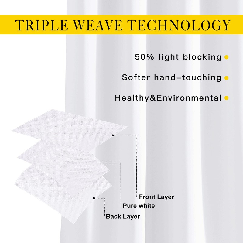 NICETOWN White Short Window Curtains for Windows 50 inch Long