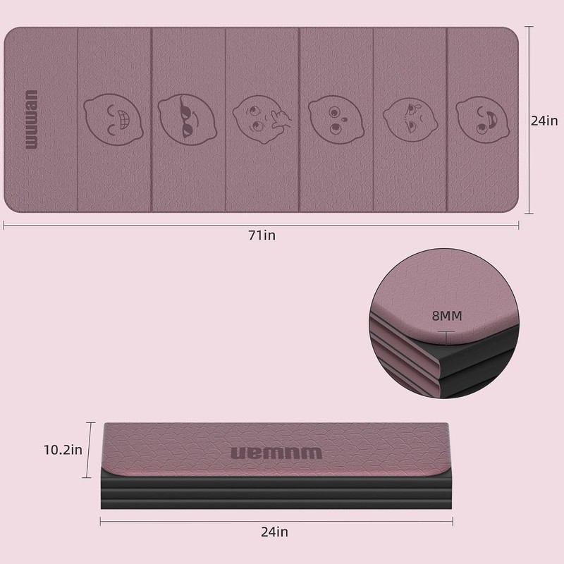 WUWAN TPE Yoga Mat Foldable 8mm Thick Light Non-Slip for