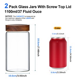 Glass Jar with Screw Top Lid 37oz Borosilicate Glass Spice Jars Seasoning Containers Kitchen Glass Food Storage Canisters for Pantry Liquid Tea Bath Salts Fermenting