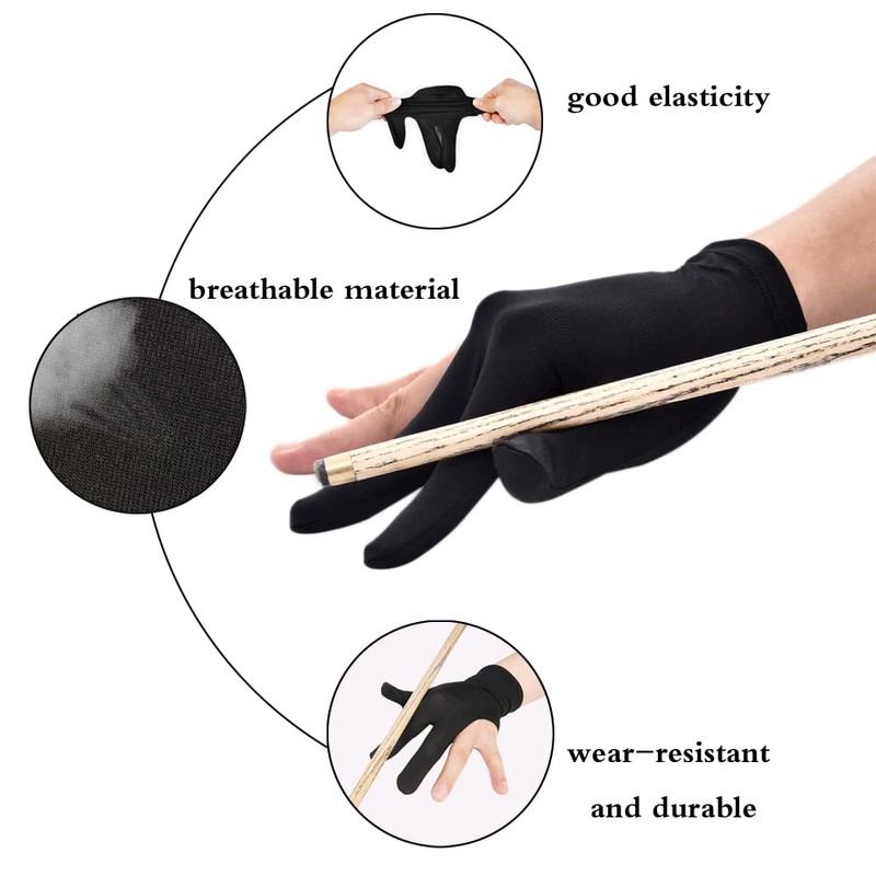 JKJF 4 Pcs 3 Fingers Billiards Gloves Pool Cue Gloves