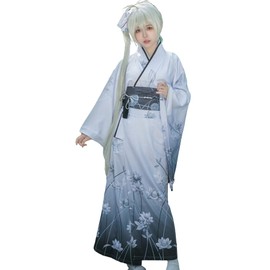 Lady Lazy White Kimono Set, Yukata, Japanese Clothing, Ethnic Costume, Cosplay, with Obi, Gradient (M)