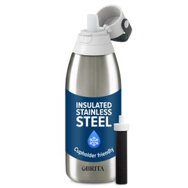 Brita Stainless Steel Premium Filtering Water Bottle, BPA-Free, Reusable, Insulated, Replaces 300 Plastic Water Bottles, Filter Lasts 2 Months or 40 Gallons, Includes 1 Filter, Stainless - 32 oz
