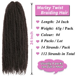 Samtress 24 Inch Marley Twistn Braiding Hair 8 Packs Pre Fluffed Afro Kinky Curly Hair Extensions for Jumbo Twist Marley Braids Dark Brown Long Afro Kinky Twist Hair Synthetic for Women (#4)