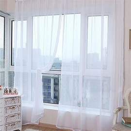 AFUT Pure Color Voile Window Net Voile Curtain Panels For Living Room,Office;100CM X 200CM(White)