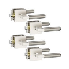 Asidrama 4 Pack Brushed Nickel Passage Door Handles, Door Lever with Door Knobs Indoor for Bedroom or Bathroom, Heavy Duty Door Handles Interior with Locks for Left Right Sided Doors