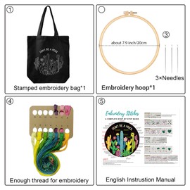 Louise Maelys Cactus Embroidery Kit Canvas Tote Bag for Beginners,Cross Stitch Kits for Adults,DIY Funny Plant Flowers Pattern,Women Shopping Reusable Grocery Bags