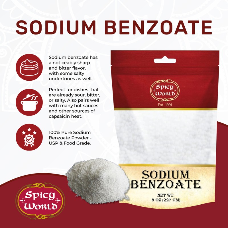 Spicy World Sodium Benzoate 8 Oz - 99% USP/FCC Grade,