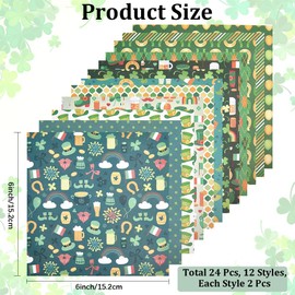 craspire Saint Patrick Scrapbook Paper Origami Paper Colourful Paper 6 x 6 Inches Single Sided Green Patterned Paper Four Leaf Clover Decorative Craft Paper for Diaries Pack of 24
