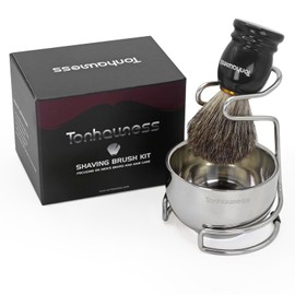 Shaving Brush Kit for Men, 3 in 1 Shave Brush Set Includes Pure Badger Hair Shaving Brushes, 3 Layers Stainless Steel Shaving Bowl and Stand Set for Wet Shave Gift