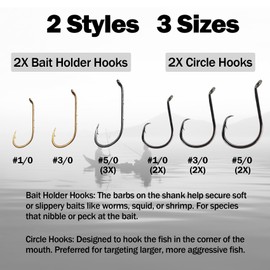Eupheng High Low Saltwater Fishing Rigs Circle Hook/Bait Holder Hooks, Size #1/0#3/0#5/0 Hand Tied Hi/Lo Rigs for Fluke Snapper Croaker Sea Trout Tautog Pompano
