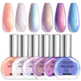 SAVILAND - Juego de esmaltes de uñas perlado: secado rápido, 12 ingredientes libres, esmalte Aurora, 6 colores brillantes, morado, rosa, azul, para uñ