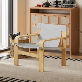 FAVSH Mid-Century Accent Chair with Wide Armrest & Solid Wood Frame, Detachable and Washable Armchair, Modern Living Room Reading Chairs for Bedroom Sunroom Bedroom Balcony,White