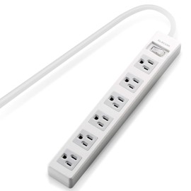 Elecom T-T3A-3625WH Power Strip 3-Pin Bulk Switch, Energy Saving, 6 Outlets, 6.5 ft (2.5 m), White