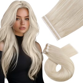 Moresoo Tape Extensions Real Hair Blonde Real Hair Extensions Tape 45 cm Straight Remy Hair Extensions Real Hair Tapes Extensions Blonde 10 Pieces 25 g #60