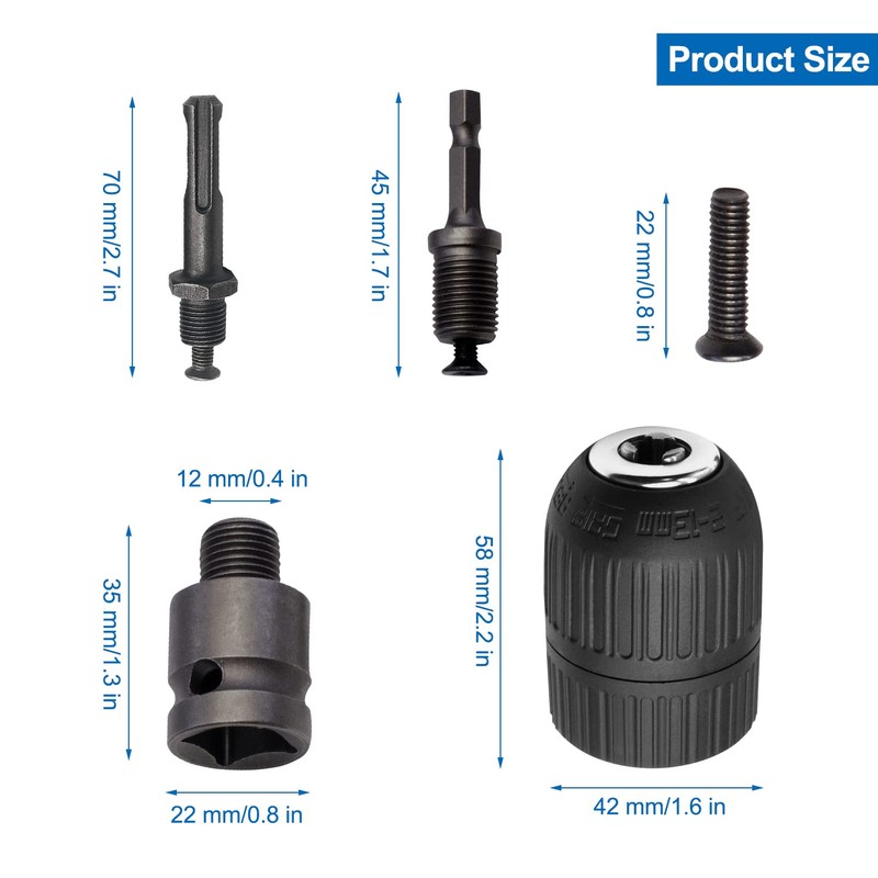 Keyless Drill Chuck, SDS Plus Adapter, Drill Chuck Hex Shank