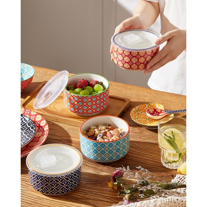 Metahom Ceramic Bowl Set with Lids, Serving Bowls with lids,
