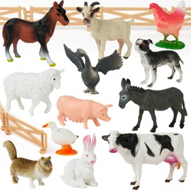HOTUT Farm Animal Figures Toys, 12 PCS Realistic Farmyard Animal Figurines, Mini Plastic Farm Animals Figures, Kids Farm Animals Toys, Farm House Barn Playset for 3+ Childrens