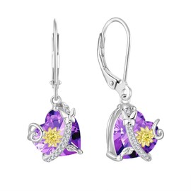 Oskani Sunflower Dangle Drop Leverback Earrings for Woman 925 Sterling Silver Cubic Zirconia Birthstone Jewelry for Valentines, Mothers Day, Cubic Zirconia Sterling Silver, Cubic Zirconia