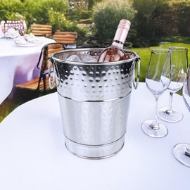 BREKX Stainless Steel Champagne Bucket, Wine Bucket/Ice Bucket with Handles for Parties and Gifts - Silver - Leak Proof