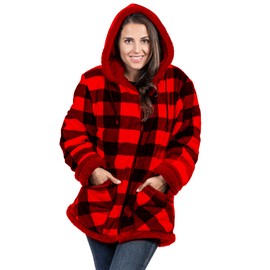 TrailCrest Ladies Smart Plush Sherpa Lined Hooded Sweater Jacket, Zip Up Classic