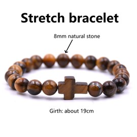 HYHONEY Beaded Bracelets Cross Bracelet for Women Men Lava Rock Turquoise Tiger Eye Natural Bracelet Anxiety Healing