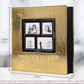 RECUTMS Photo Album 4x6 600 Pockets Black Pages Large Capacity Leather Cover Wedding Family Anniversary Photo Albums (Gold, 600 Pocket)