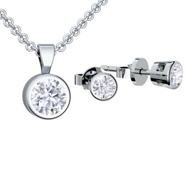 Amoonic FF07 Women's Jewellery Set Silver 925 Gift Set Women Jewellery Set Women's Jewellery Set Gift Set Christmas Birthday Girlfriend Necklace Earrings Necklace, Sterling Silver, Cubic Zirconia