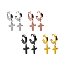FILANGO Hoop Earrings Surgical Steel Movable Cross Choice of Colours, Stainless Steel