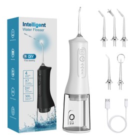 Irrigador Bucal, Irrigador Dental Portátil y Recargable USB, con 5 Puntas de Chorro, 4 Modos, 300ML, IPX7 Impermeable Limpieza Dental Oral Inalámbrico Water Flosser para Hogar Viajes