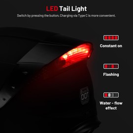 RSYSO Dual Visor Full Face Motorcycle Helmet with LED Tail Light DOT Approved Motorbike Racing Street Bike Helmets for Adult Matte Black, M