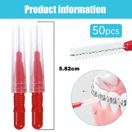 Interdental Brushes Red, 50 Brushes Tooth Cleaning Brush Plastic, Mini Interdental Cleaning, Small Brush Effective of Dental Spaces