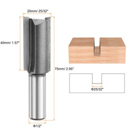 HARFINGTON Straight Router Bit 1/2 Inch Shank 25/32" Cutting Dia, 2 Flutes 1.57 Inch Cutting Length YG6 Carbide Cutter with PTFE Heat Resistance Coating, Woodworking Grooving Trim Bit