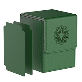 Pulchra Card Deck Box with 2 Dividers per Holder for TCG, Large Size Holds up to 110 Cards (Elemental Design,Green)