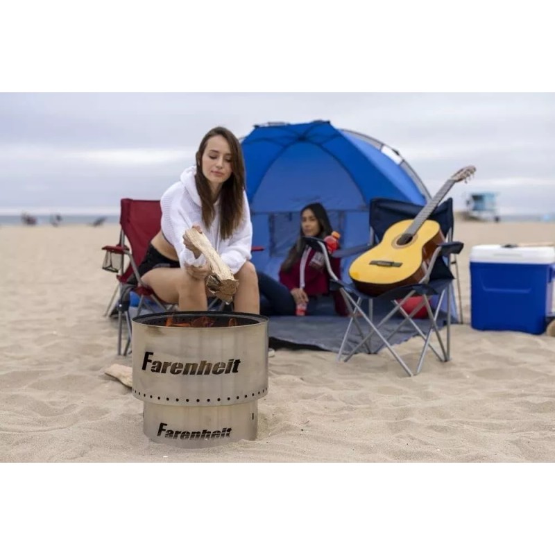 Fahrenheit Small 13.5 Inch Stainless Steel Fire Pit for Outside