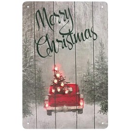 HERYNLRN Retro Tin Signs Vintage Style Merry Christmas Truck Metal Sign Iron Painting for Indoor & Outdoor Home Bar Coffee Kitchen Wall Decor 12 x 8 INCH