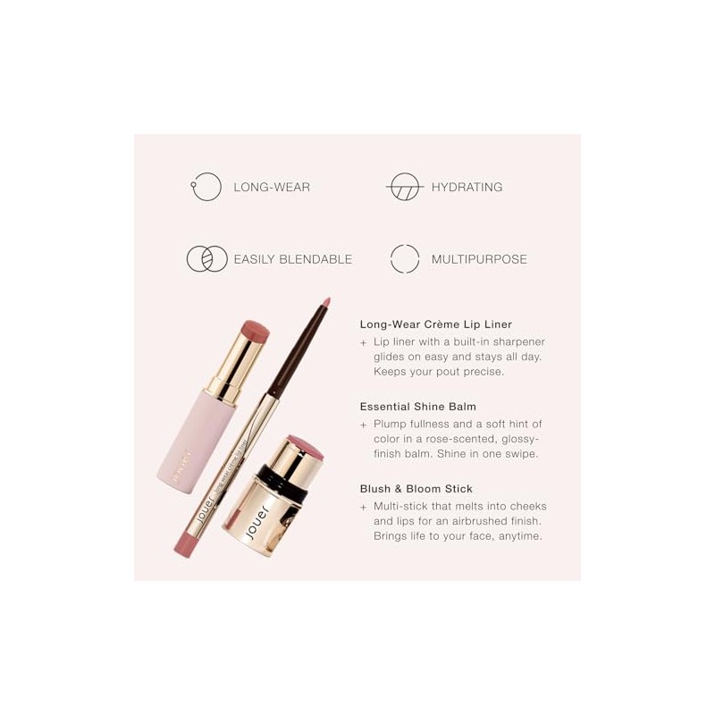 Jouer- Coleccin Bare Rose - Blush Stick, Cream Lip Liner,