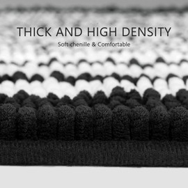 Starryle Bathroom Rugs Set 2 Piece, Extra Soft and Absorbent Fluffy Striped Chenille Bath Mat Rug Set, Non Slip Bathroom Floor Mat, Machine Washable (21" x 47" Plus 17" x 25", Black)