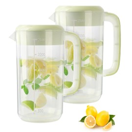 BPFY 0.6 Gallon 2.5 Litre Clear Plastic Pitcher with Lid, 2 Pack Clear Water Pitcher for Cold Drinks, Iced Tea Pitcher for Lemonade, Iced Tea, Milk, Juice, Beverages