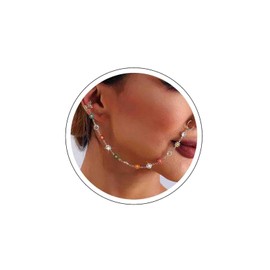 Atentuyi Boho Nose Ring Chain for Ear Gold Dangle Nose Hoop Punk Septum Crystal Nose No Piercing CZ Drop Tassel Rainbow Flower Cuff Earrings Indian Nostril for Women and Girls, Zinc alloy
