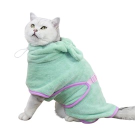 BT Bear Dog Bathrobe, Super Absorbent Quick Drying Microfiber Coat Hooded Bath Towel for Puppy Small Dogs Cats (S, Green)