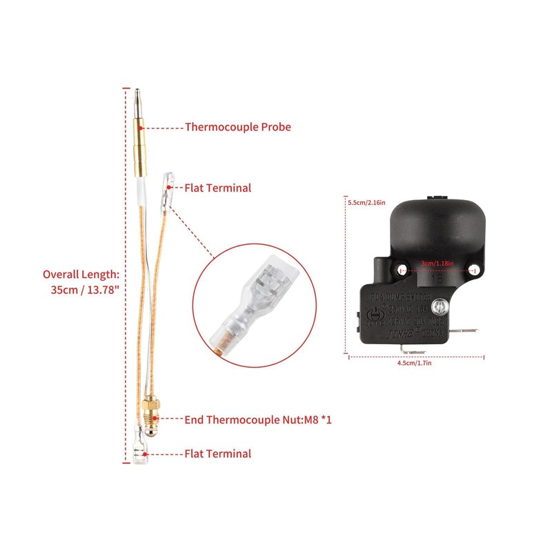 Generic Thermocouple Tilt Switch with M8 End Connection Nut Gas