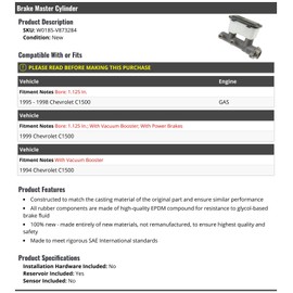 Marketplace Auto Parts, Brake Master Cylinder - Compatible with 1994-1999 Chevy C1500 Gas