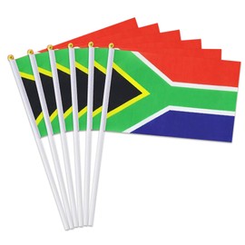 12 Pack Small South Africa Flags on Stick, 5x8'' Handheld African Flag, 12'' Plastic Staff, Double-Sided Printed Polyester, Waterproof Fade-Resistant for Independence Day, Parades, Patriotic Events