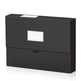 JiaWei Expanding File Folders, 7 Pockets Black Accordian Filing Folder with Magnetic Closure. A4 Letter Size Documents Organizer with Labels for Staff, Students, Explorers and Travelers