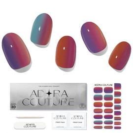 Adora Couture Semi Cured Gel Nail Strips |30pcs Glossy Colorful Jelly Nail Wraps Glaze Nail Strips | Gel Nail Stickers with UV Light Required (TIE-DYE)